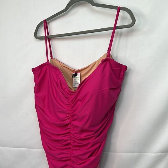 J. Crew Fuchsia Pink ruched one piece swimsuit spaghetti straps size 22 NWT - Picture 3 of 14